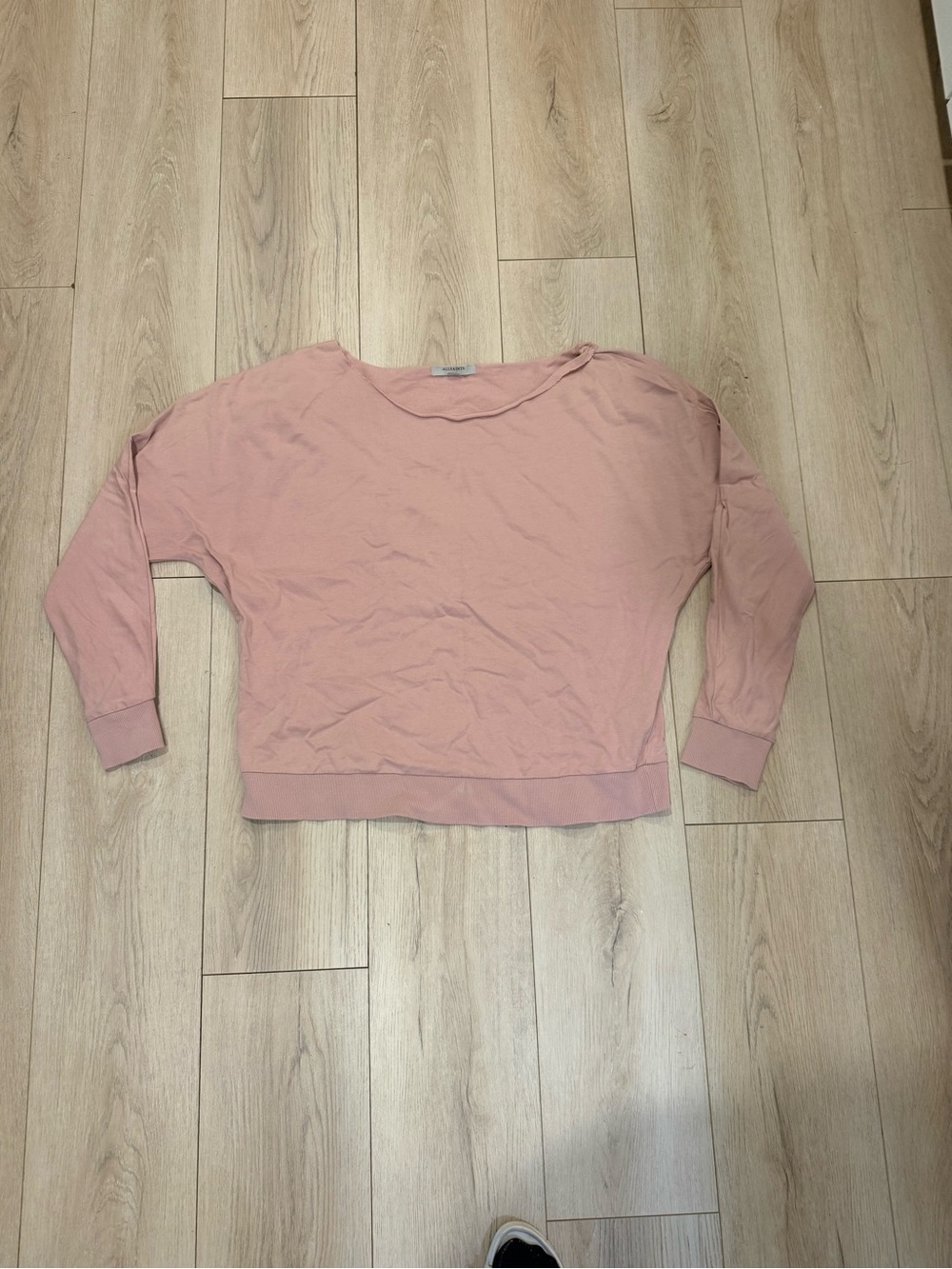 All Saints Cropped Pullover Sweatshirt in Dusty Pink